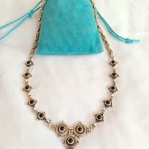 Sterling Silver and Black Onxy Art Deco Necklace 17" with Medallion Design